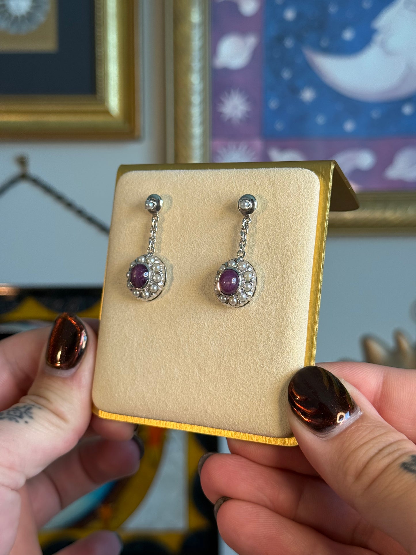 Pearl and star ruby earrings