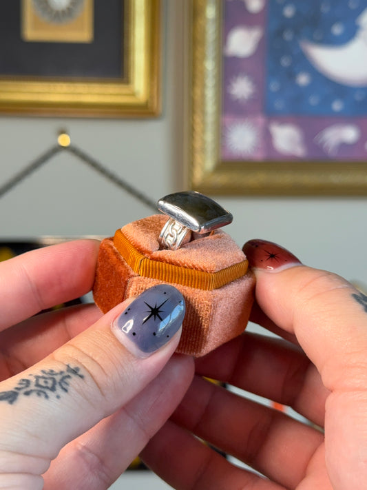 Square labradorite ring