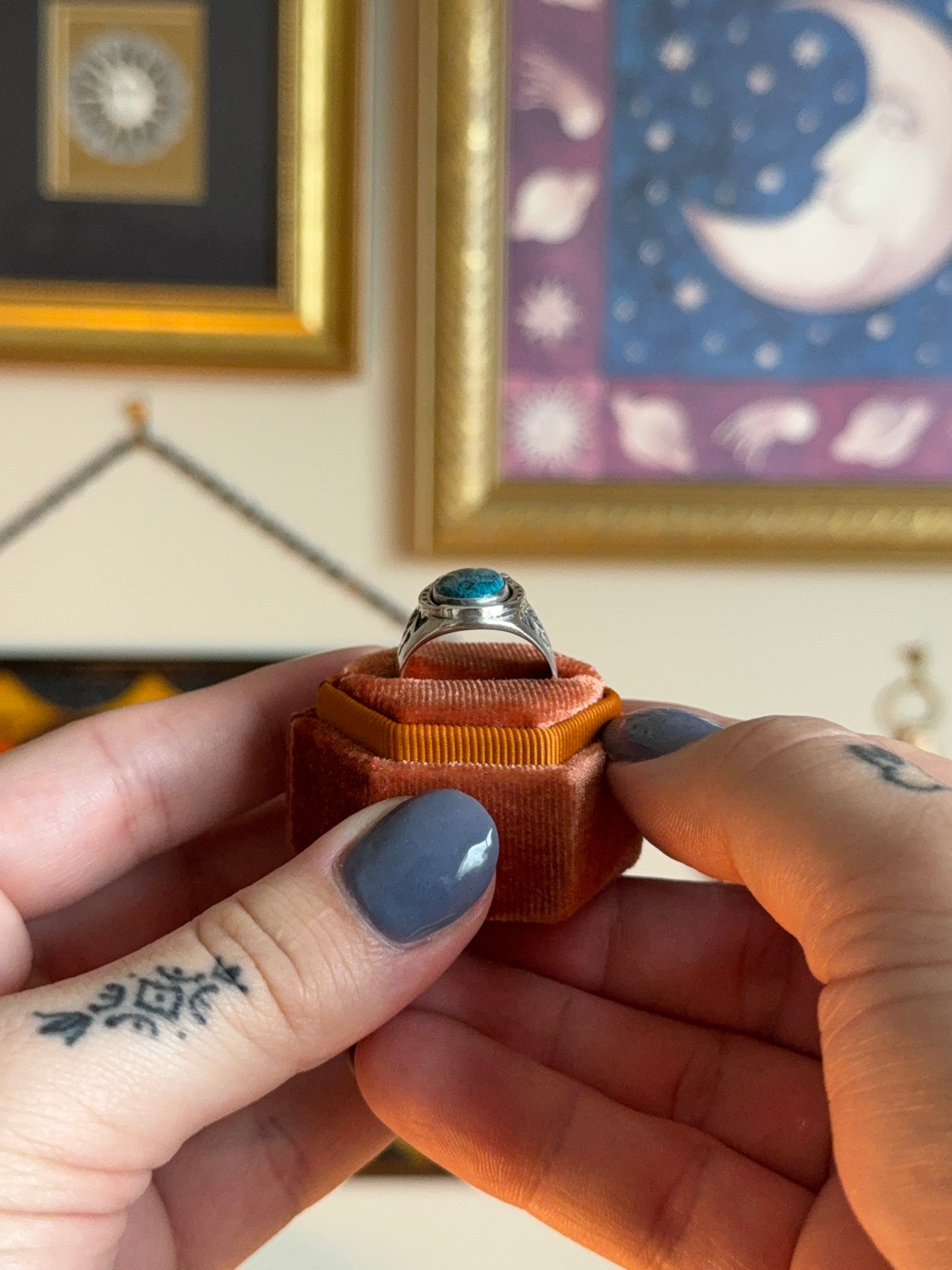 Horse shoe turquoise signet ring