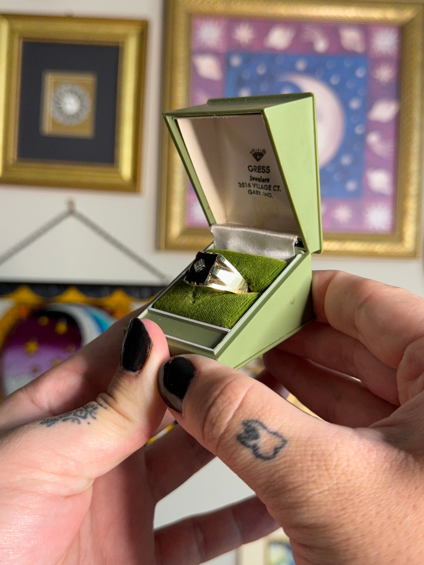 Gold black onyx square signet ring