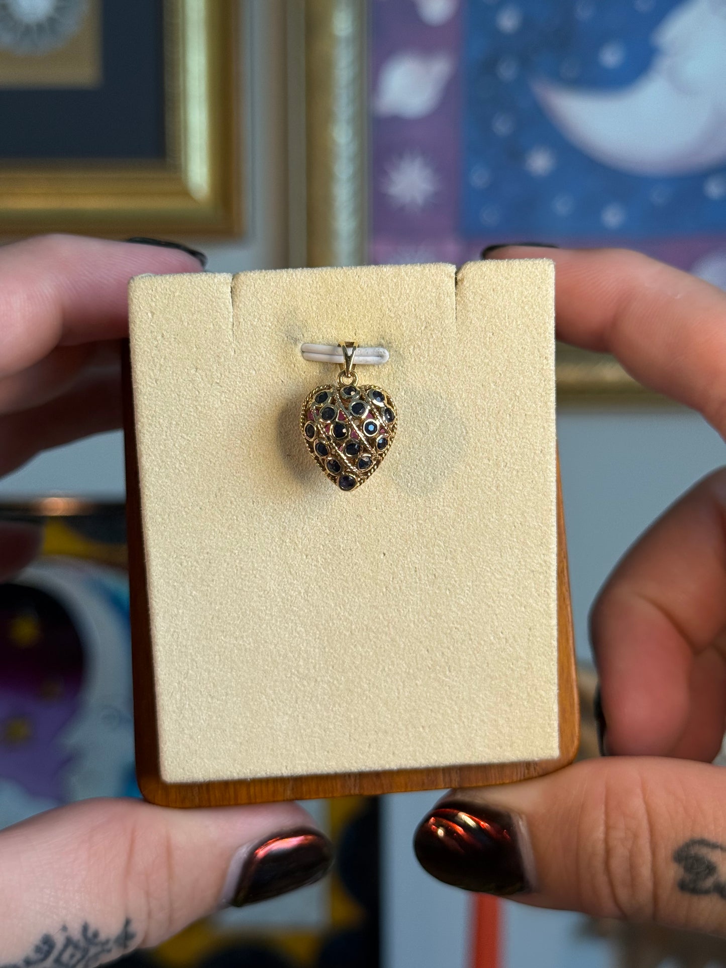 Reversible ruby and sapphire heart pendant