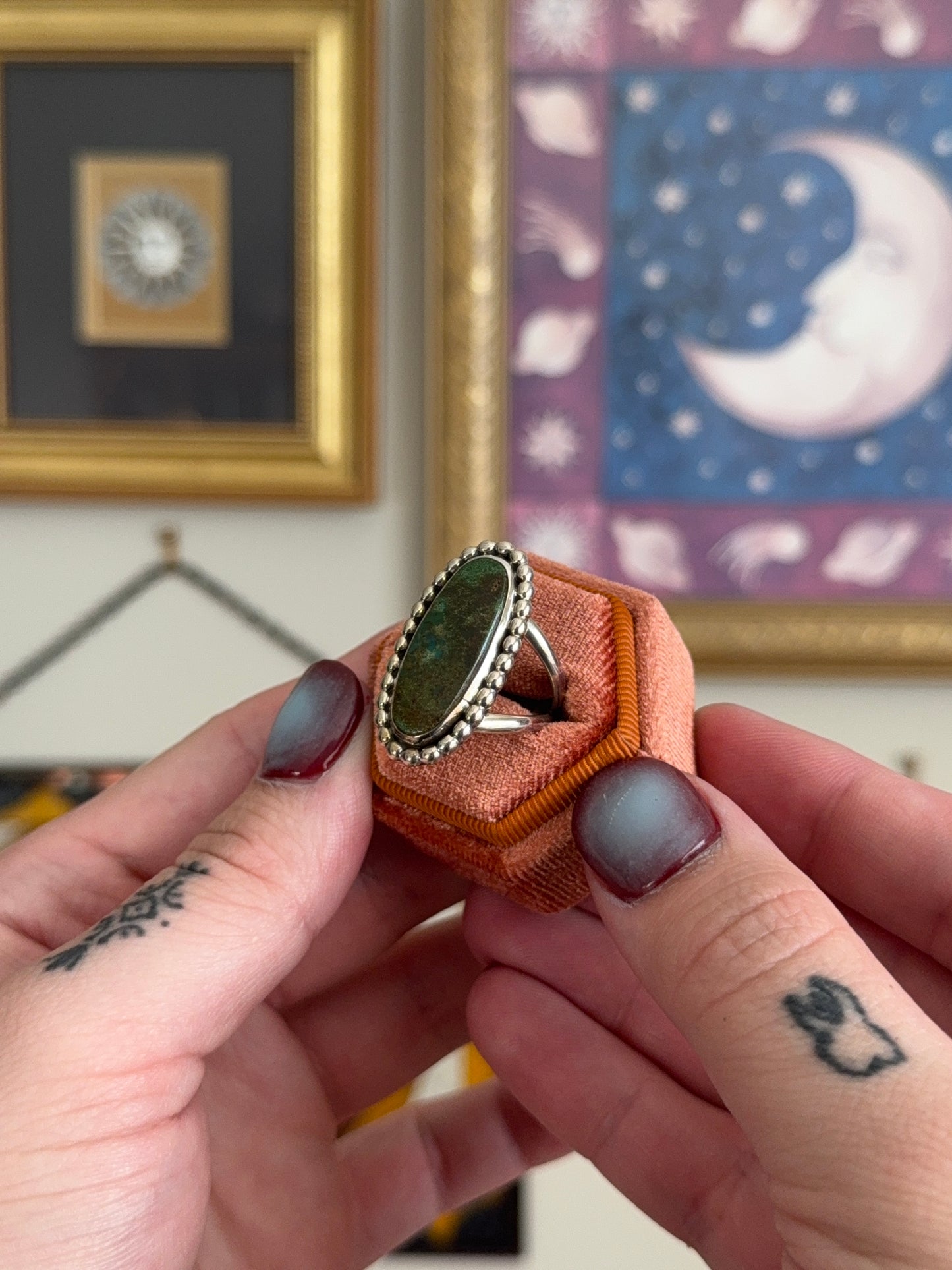 Elongated Green Turquoise ring