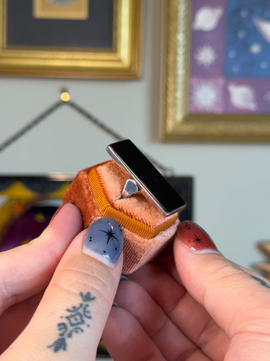 Elongated black onyx rectangle ring