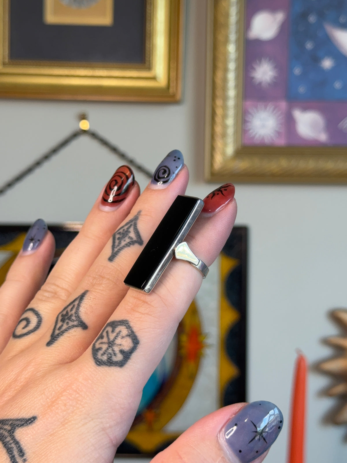 Elongated black onyx rectangle ring