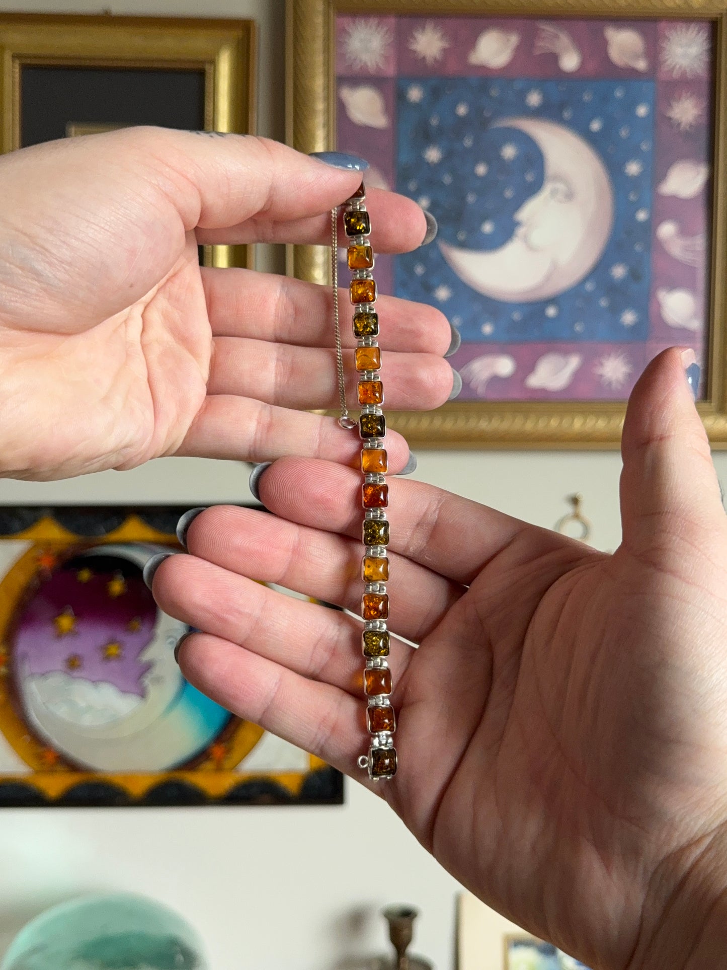 Square multi colored amber bracelet
