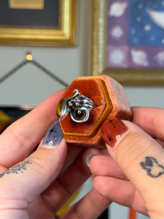 Brutalist Taxco tigers eye ring