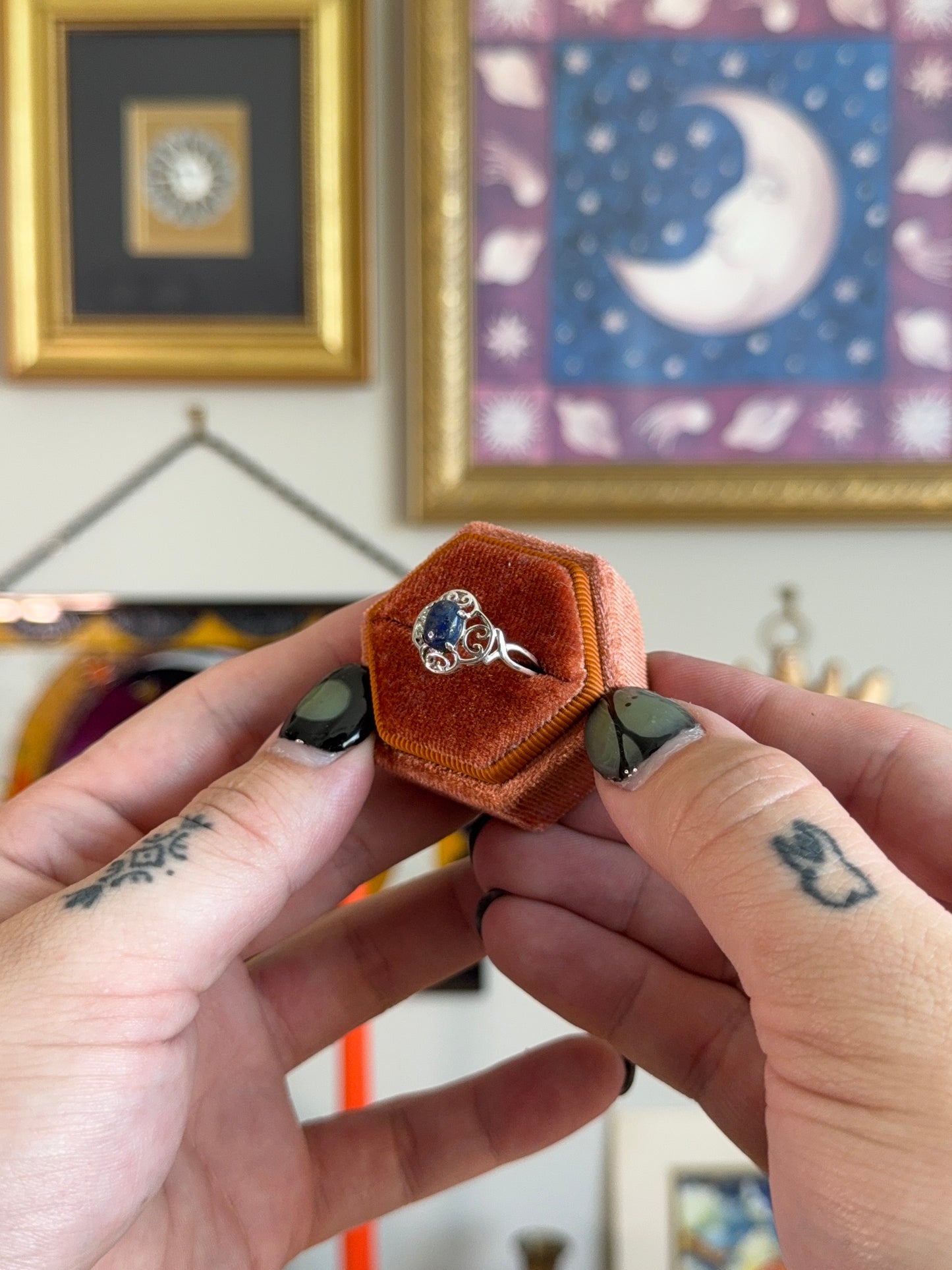 Lapis filigree ring