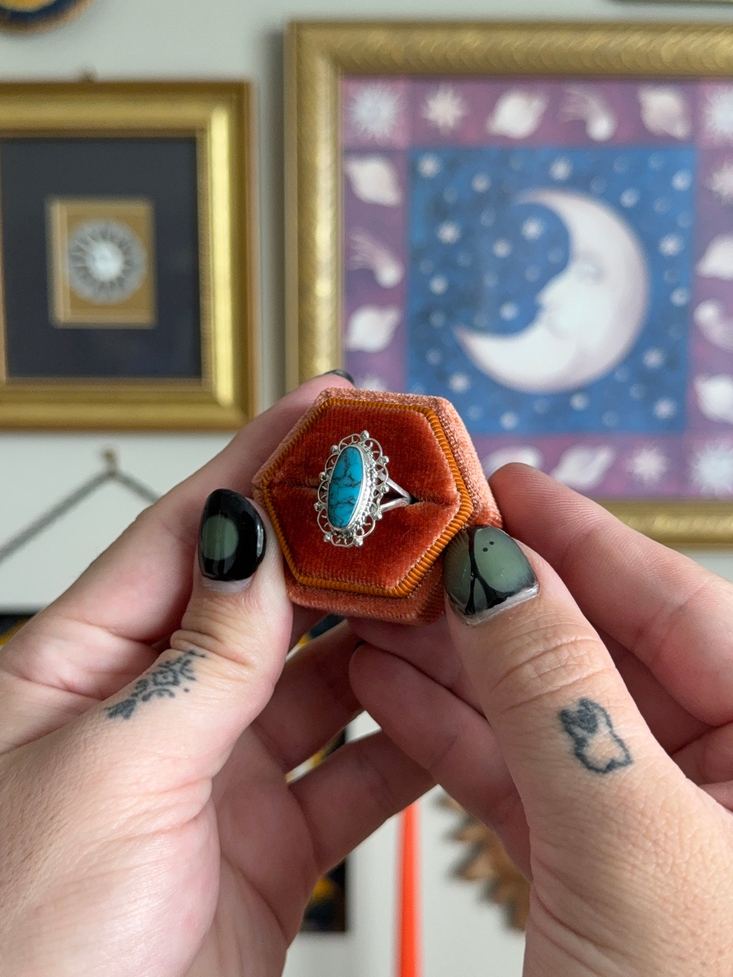 Elongated oval turquoise ring