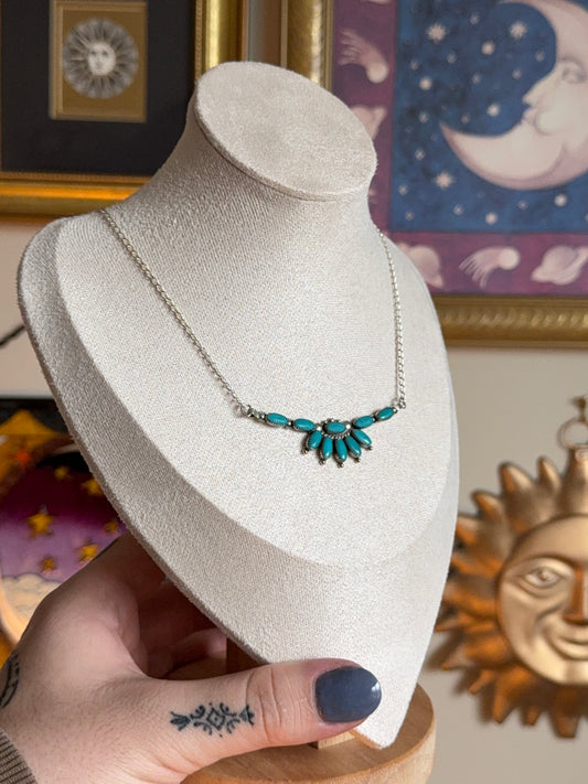 Turquoise cluster bar necklace