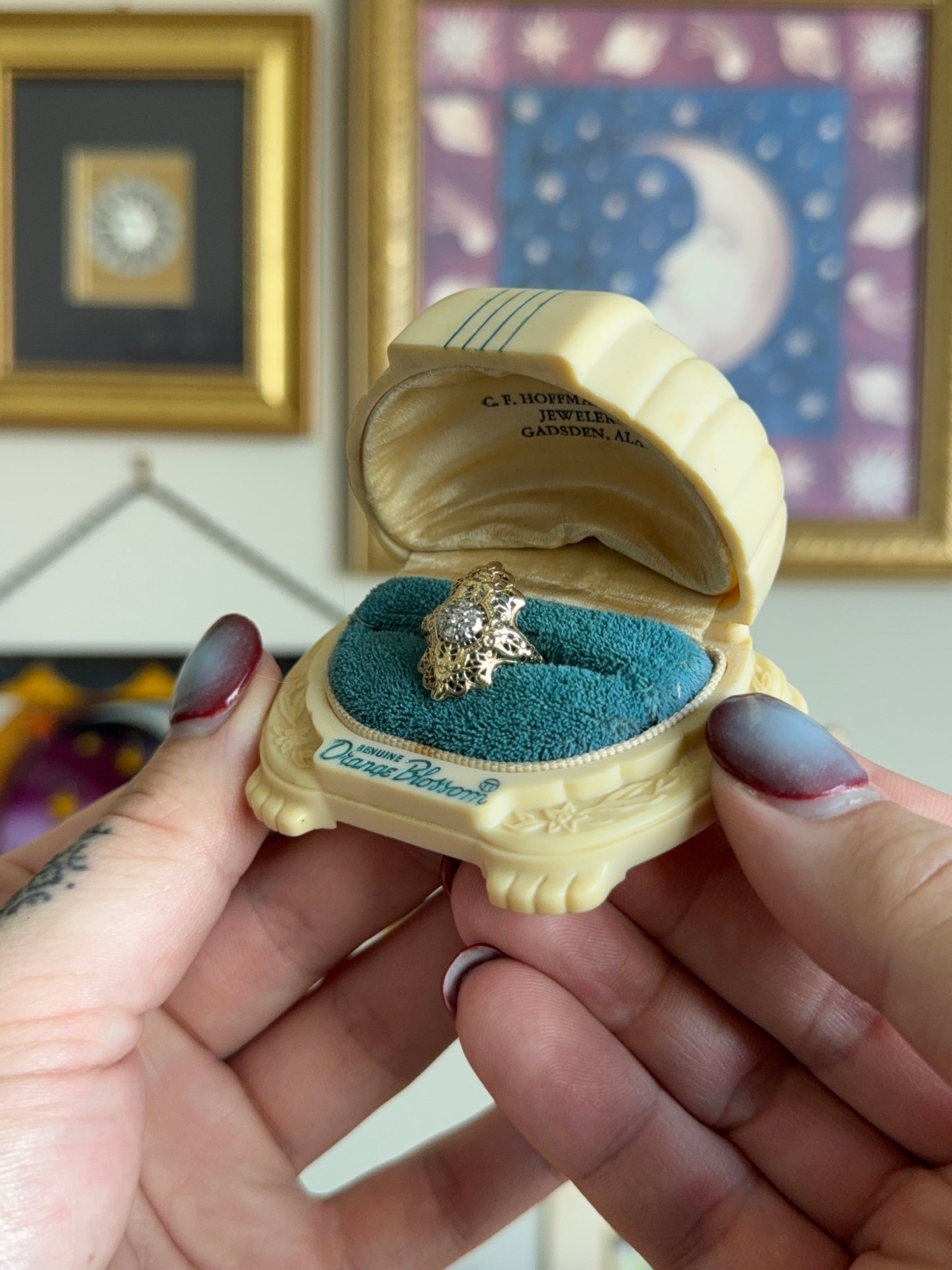 Two tone Diamond Ornate shield ring