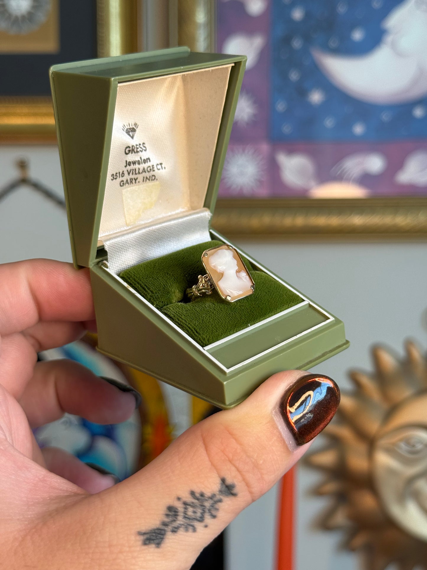 Square ornate cameo ring