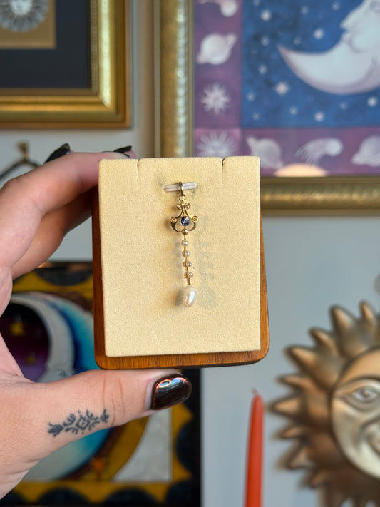 Tanzanite and pearl lavalier pendant