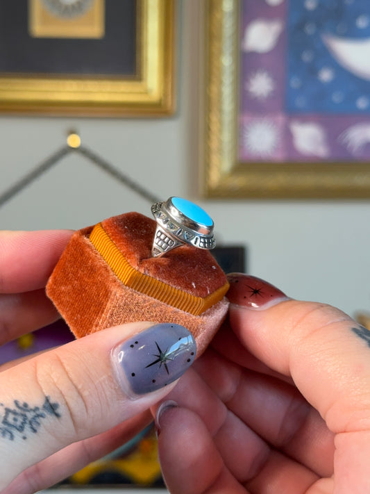 Detailed turquoise shield ring