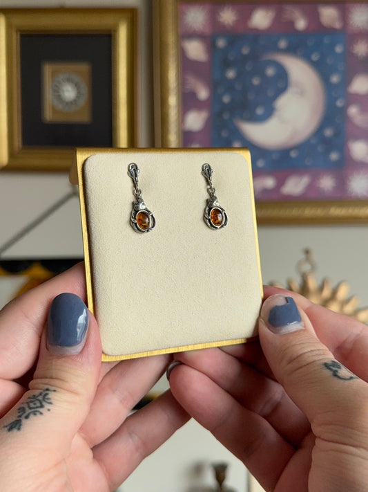 Flower oval amber earrings
