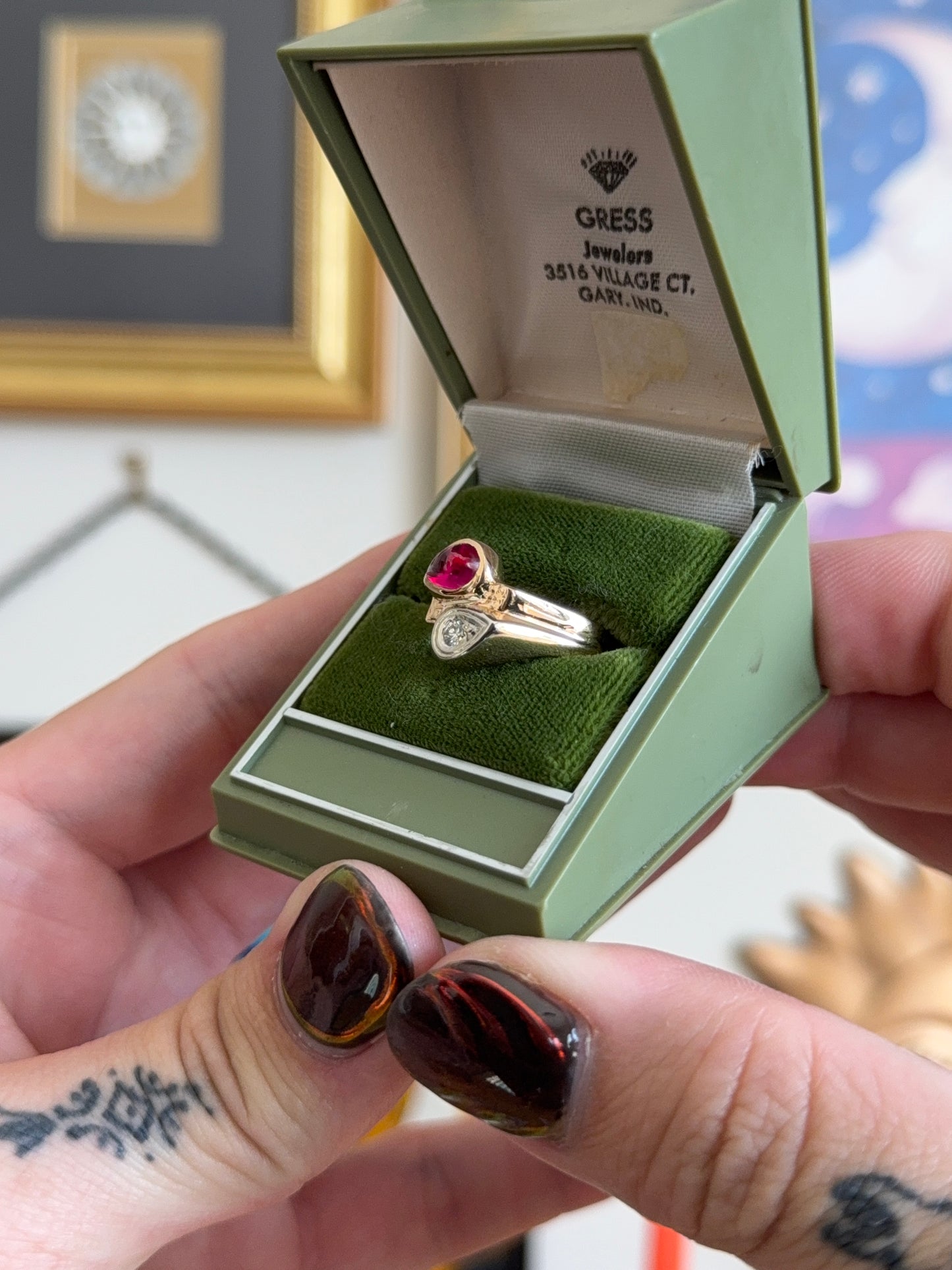Ruby cabochon & Diamond bypass ring