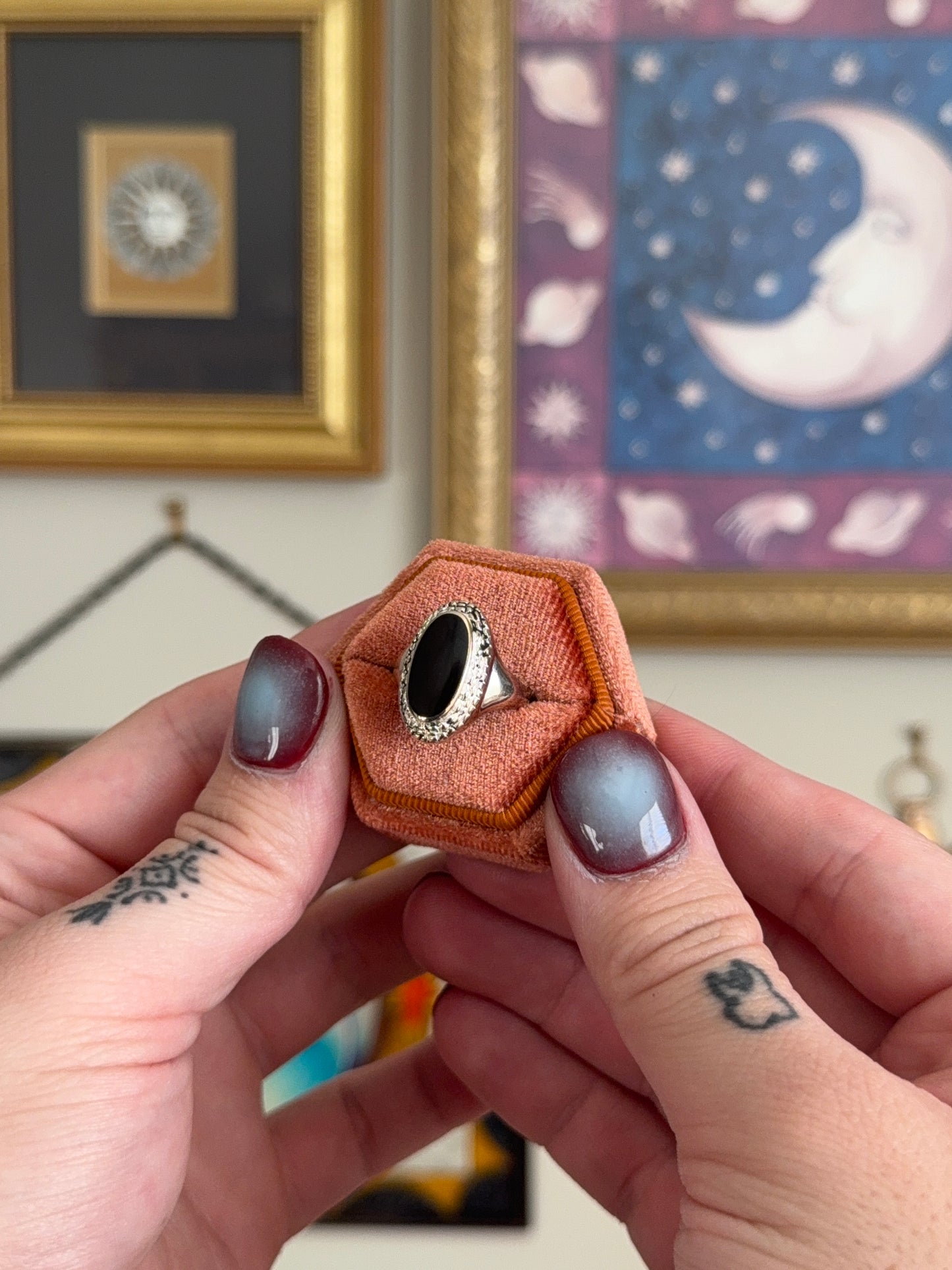 Black Onyx oval ring with texture