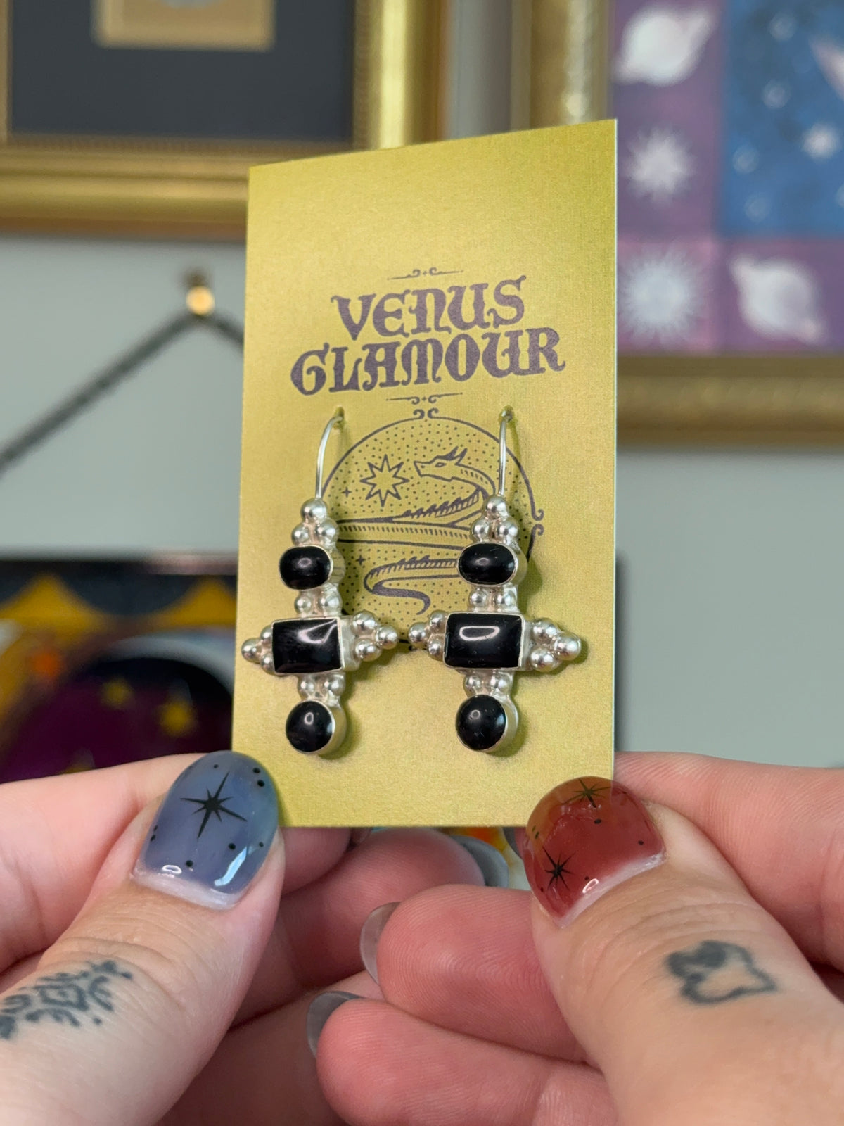 Taxco triple Black onyx earrings
