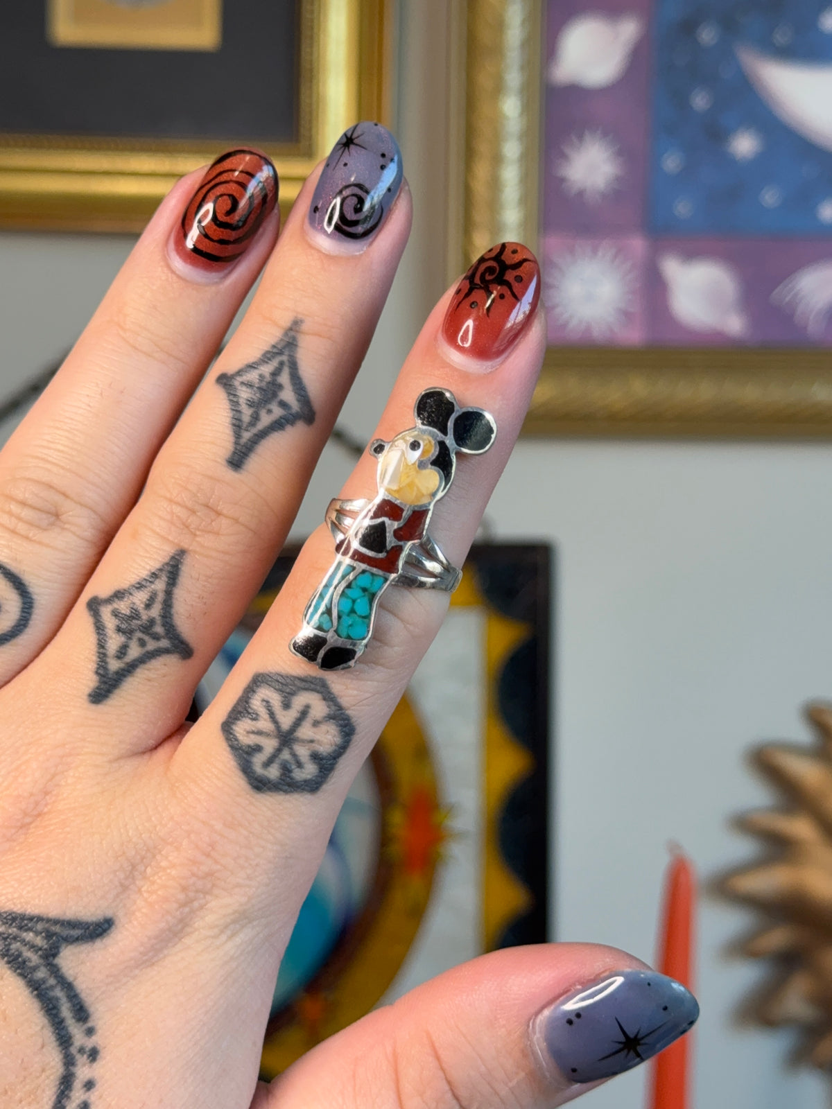 Navajo Zuni Mickey Mouse inlay ring