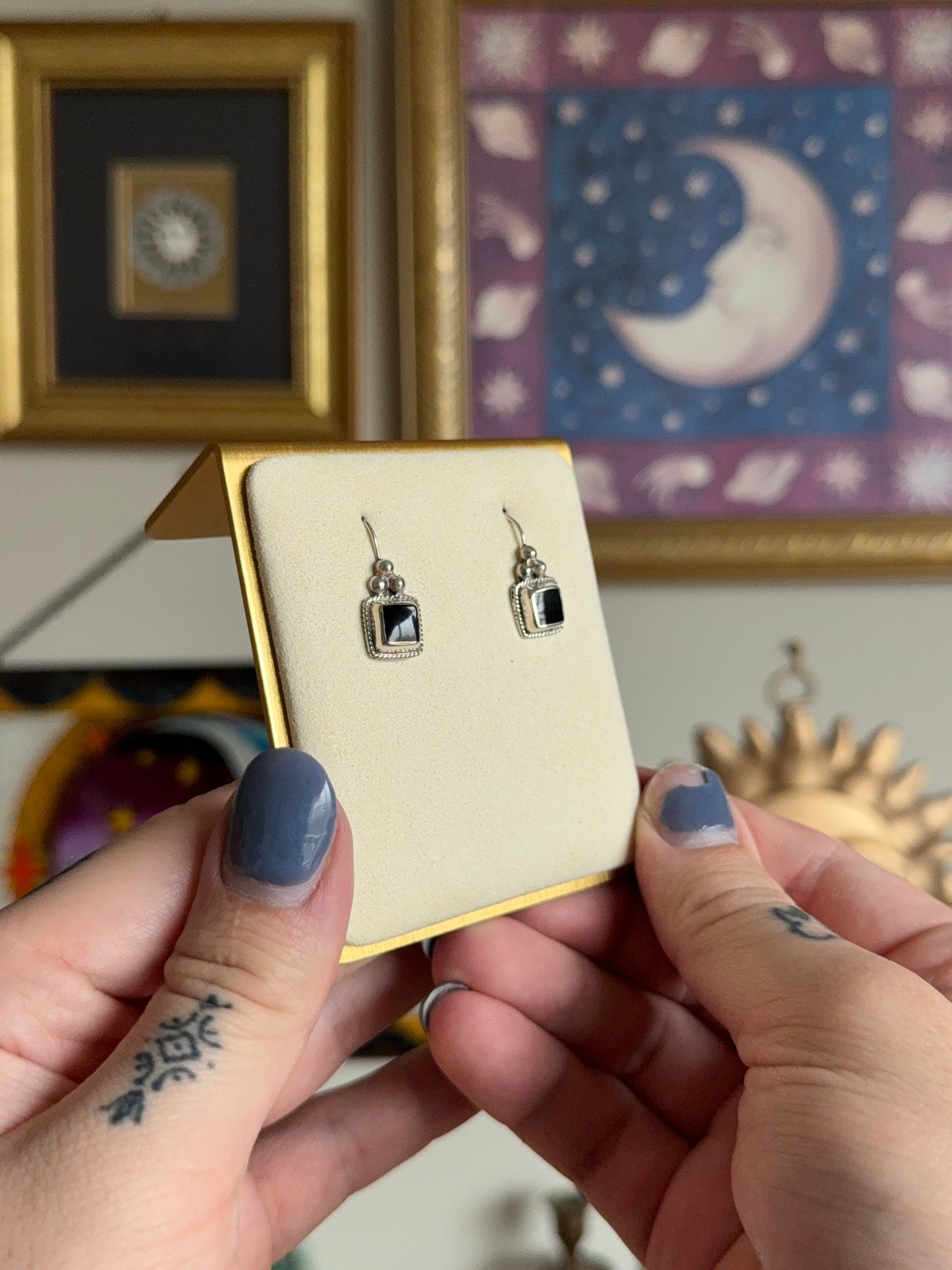 Black Onyx square earrings