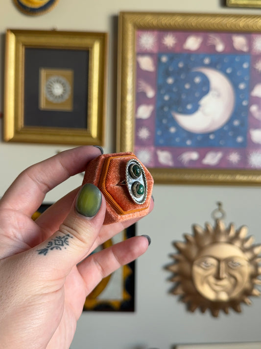 Oval double green turquoise ring
