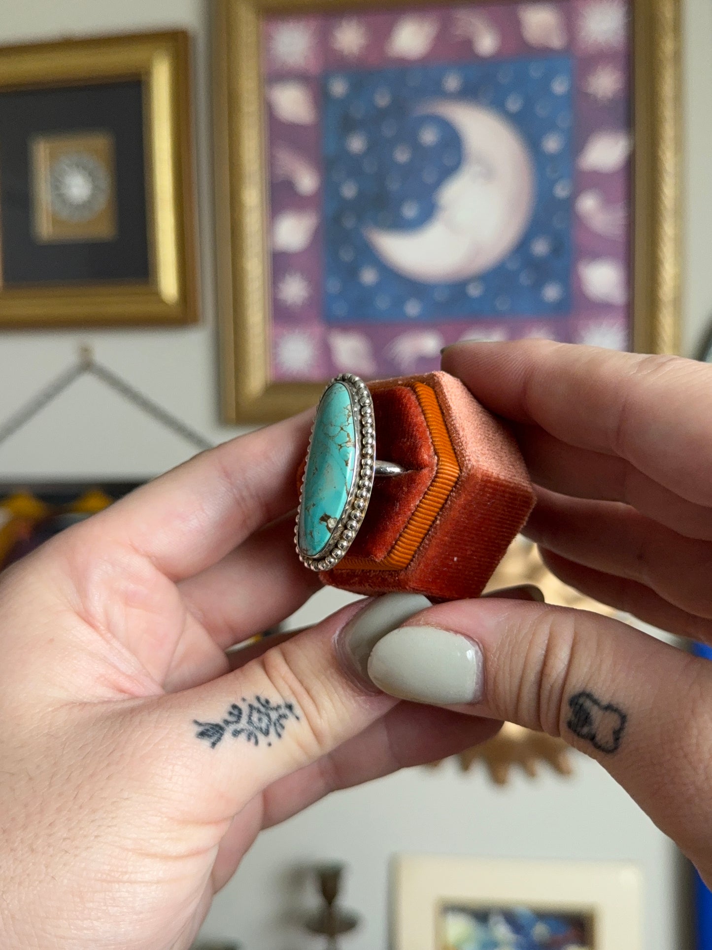 Elongated turquoise oval ring