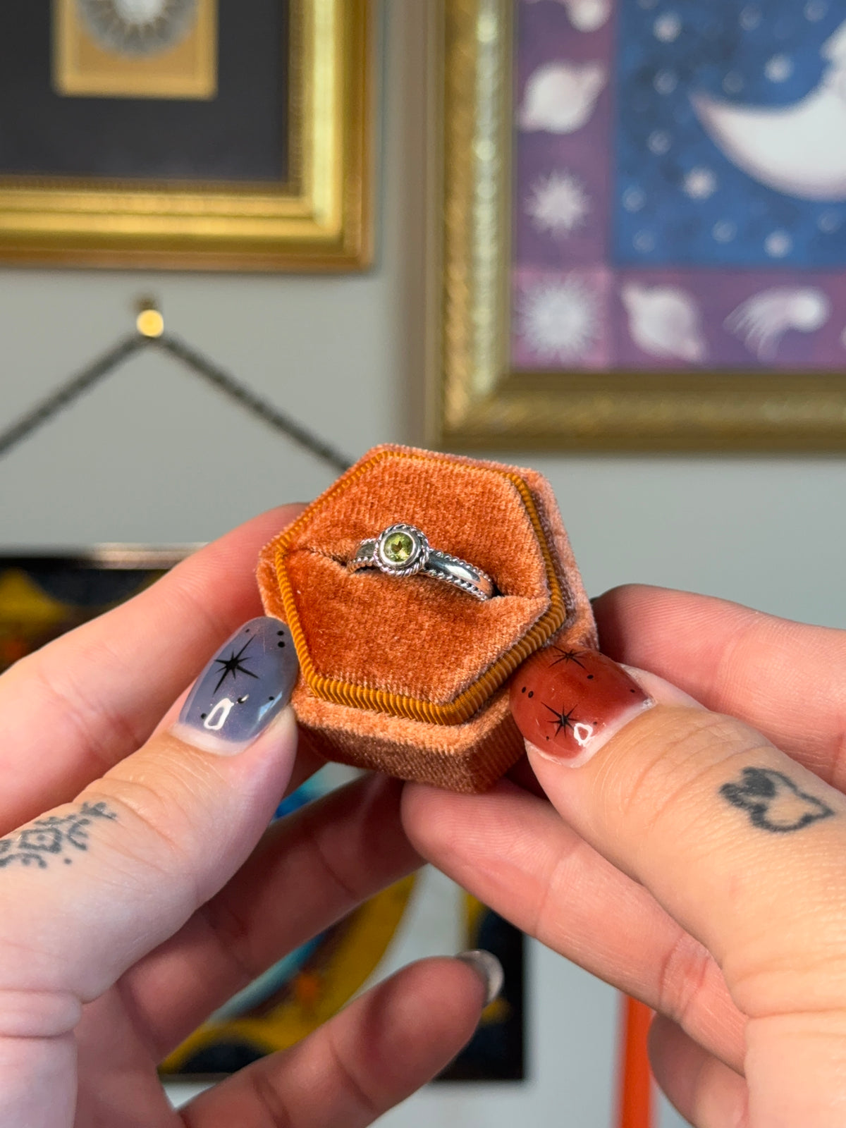 Small twisted peridot ring