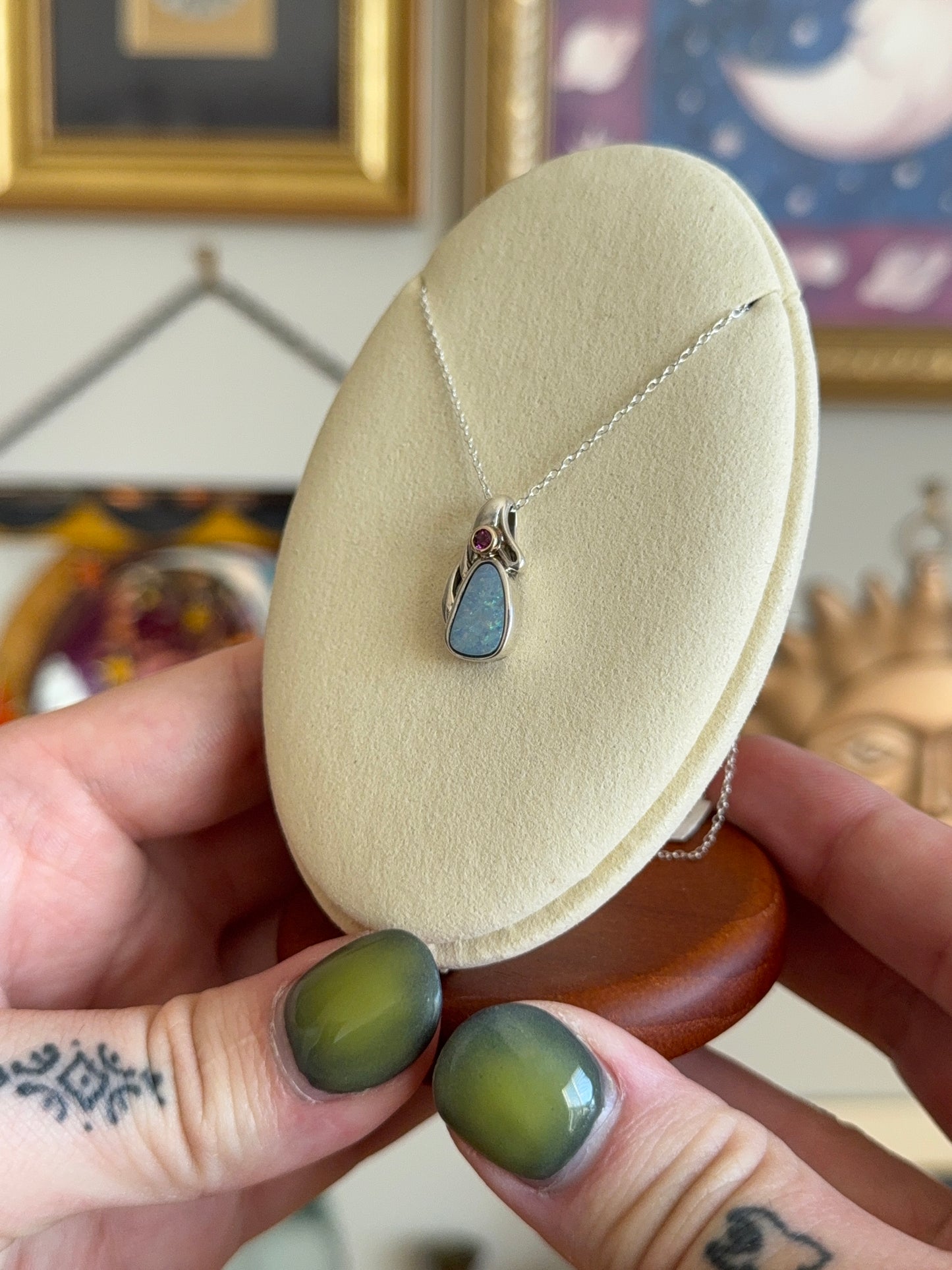 Small Opal & garnet necklace