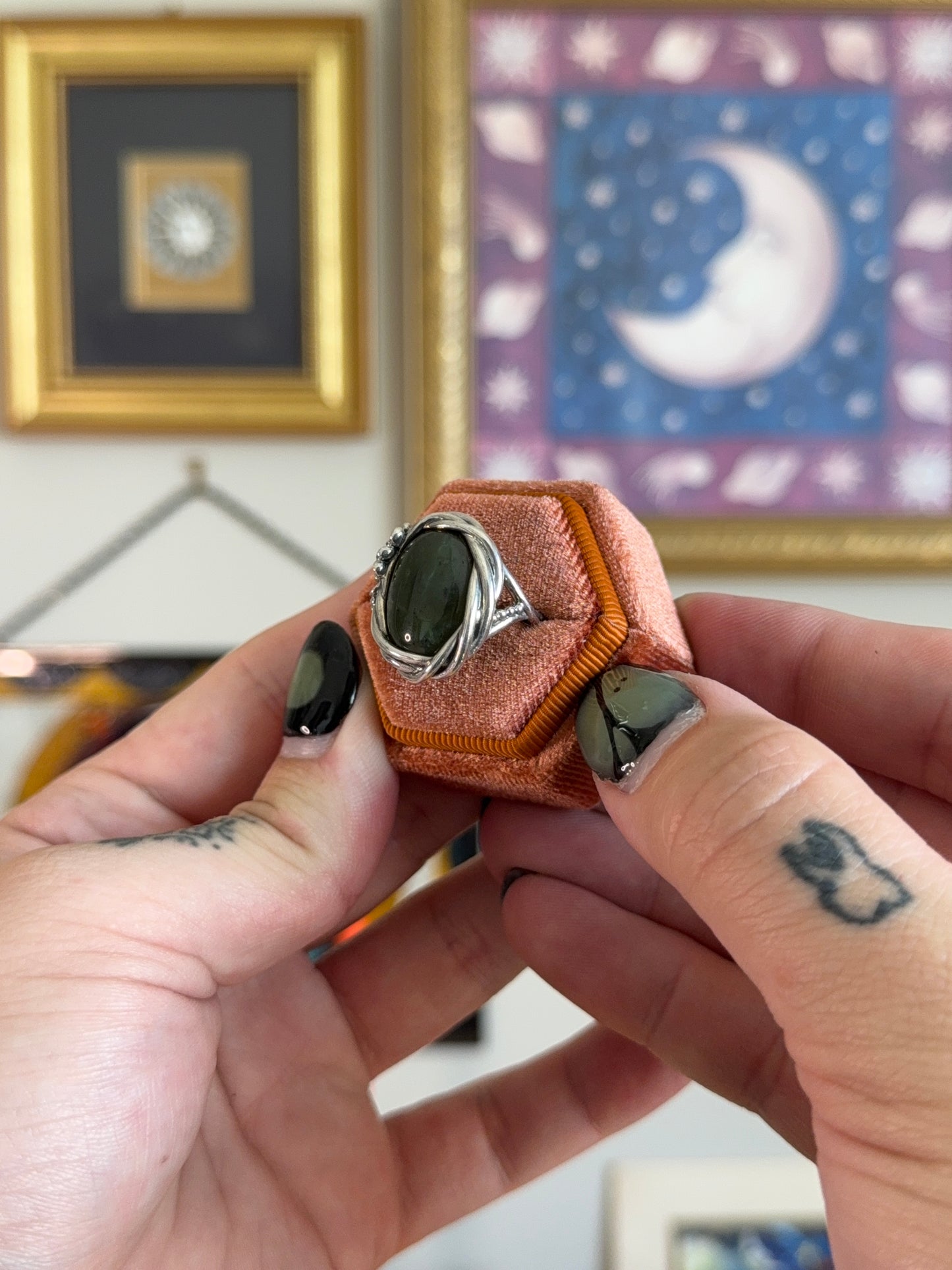 Green jasper floral wrap ring