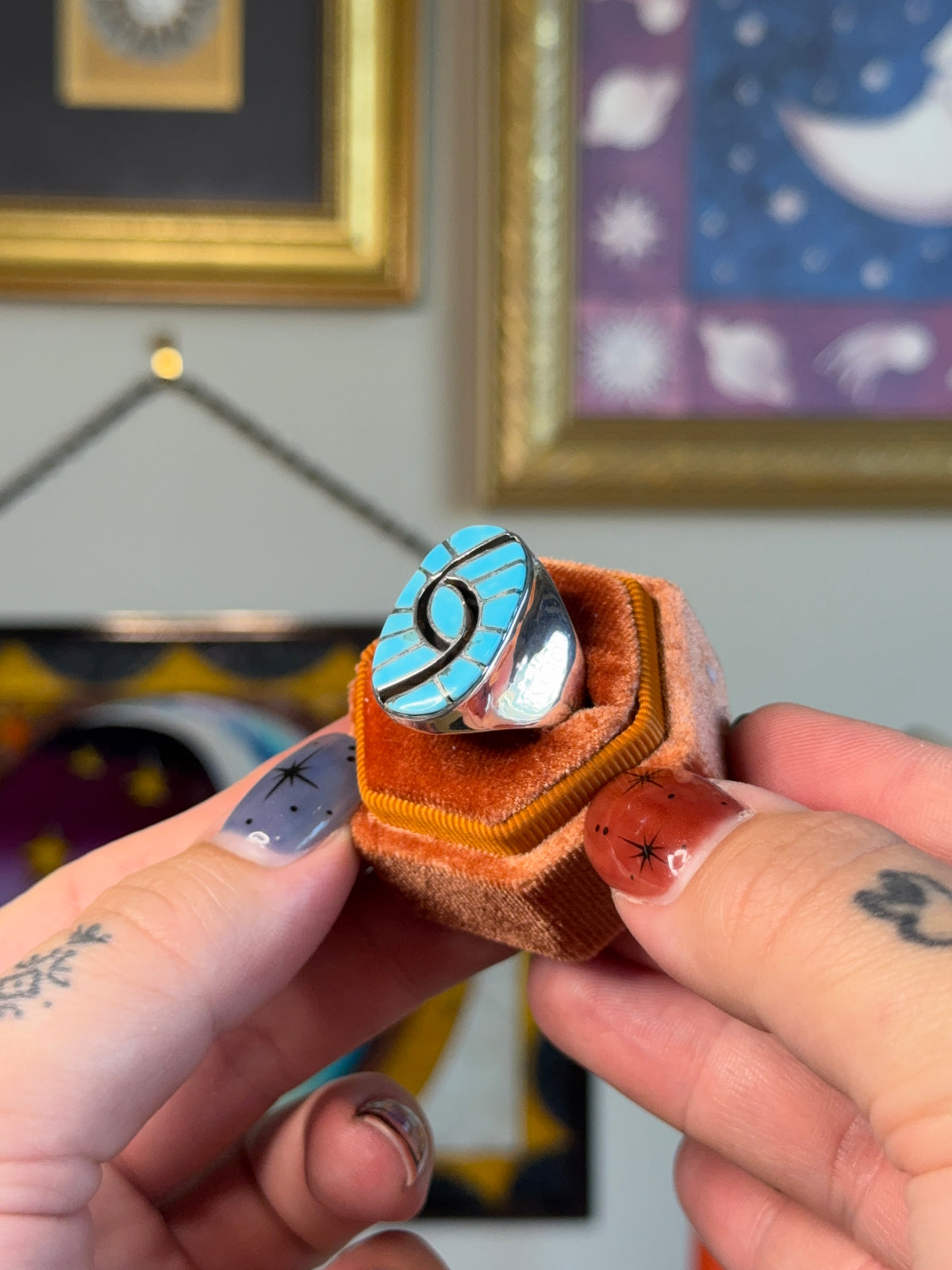 Turquoise & Onyx signet ring