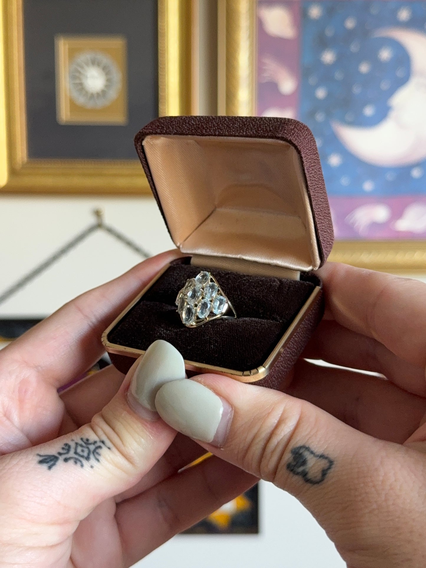 Gold aquamarine cluster ring