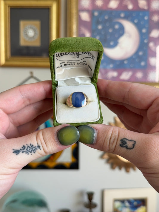 Blue star sapphire Signet ring