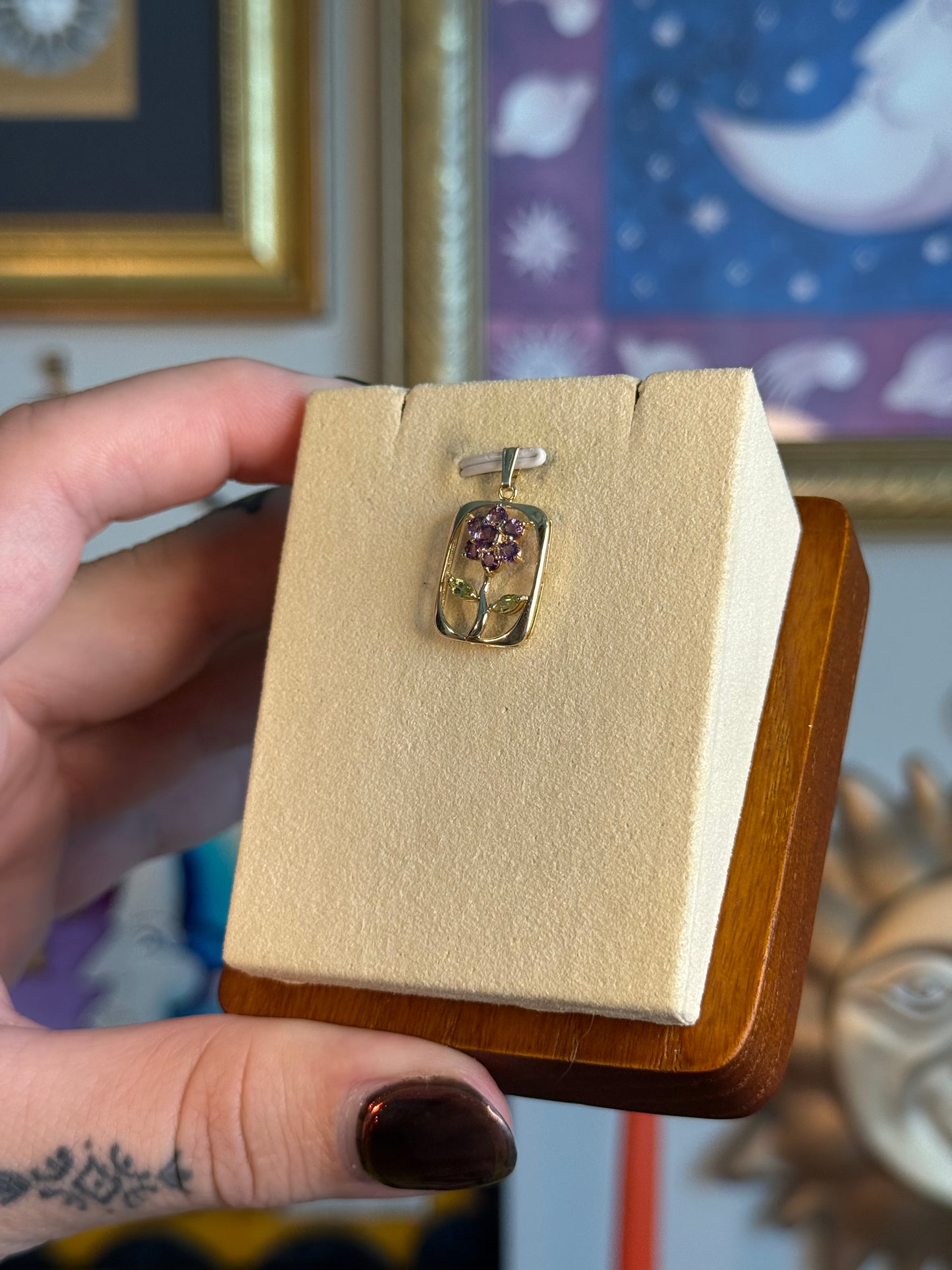 Amethyst and citrine floral pendant