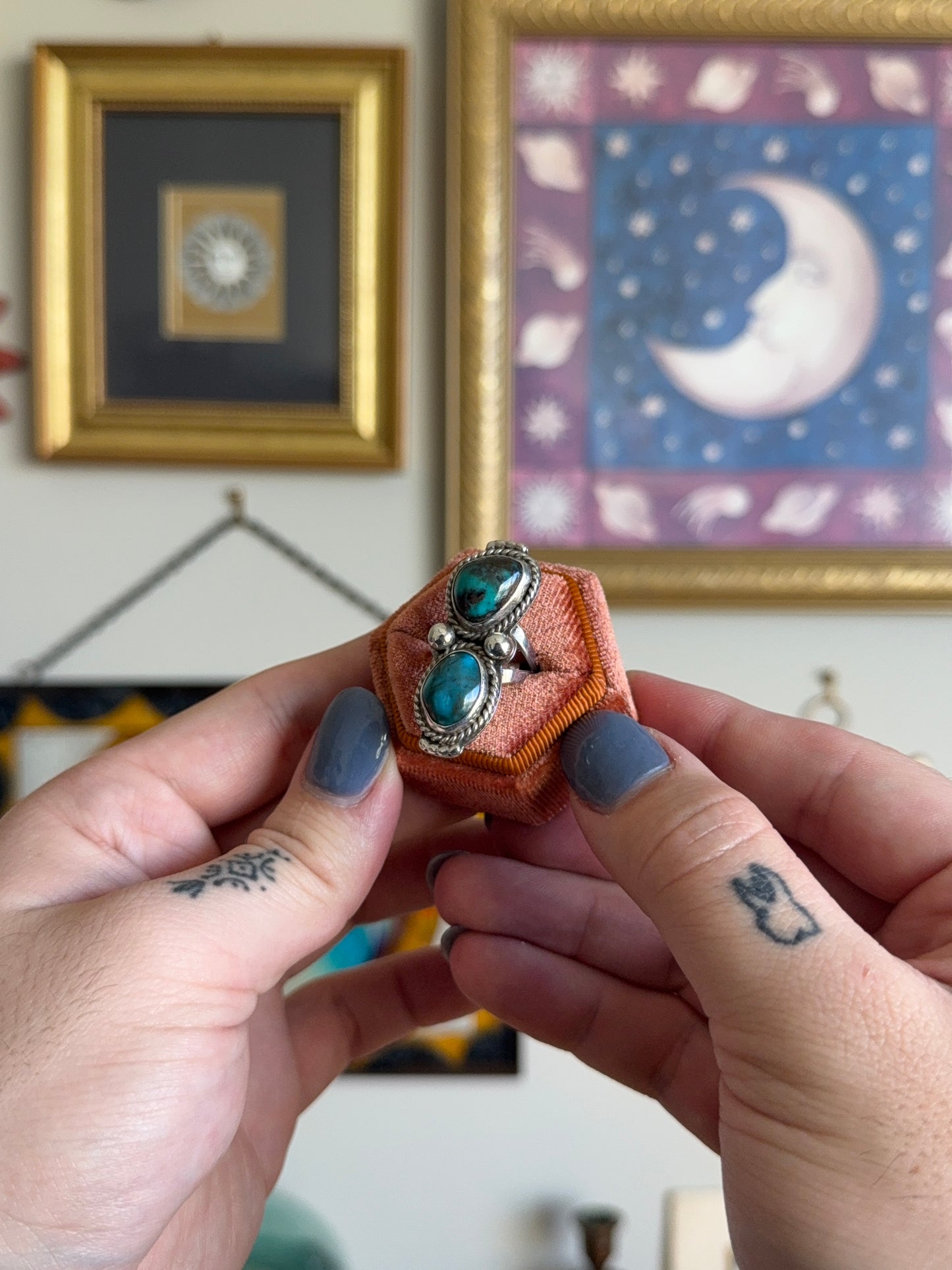 Elongated double turquoise ring
