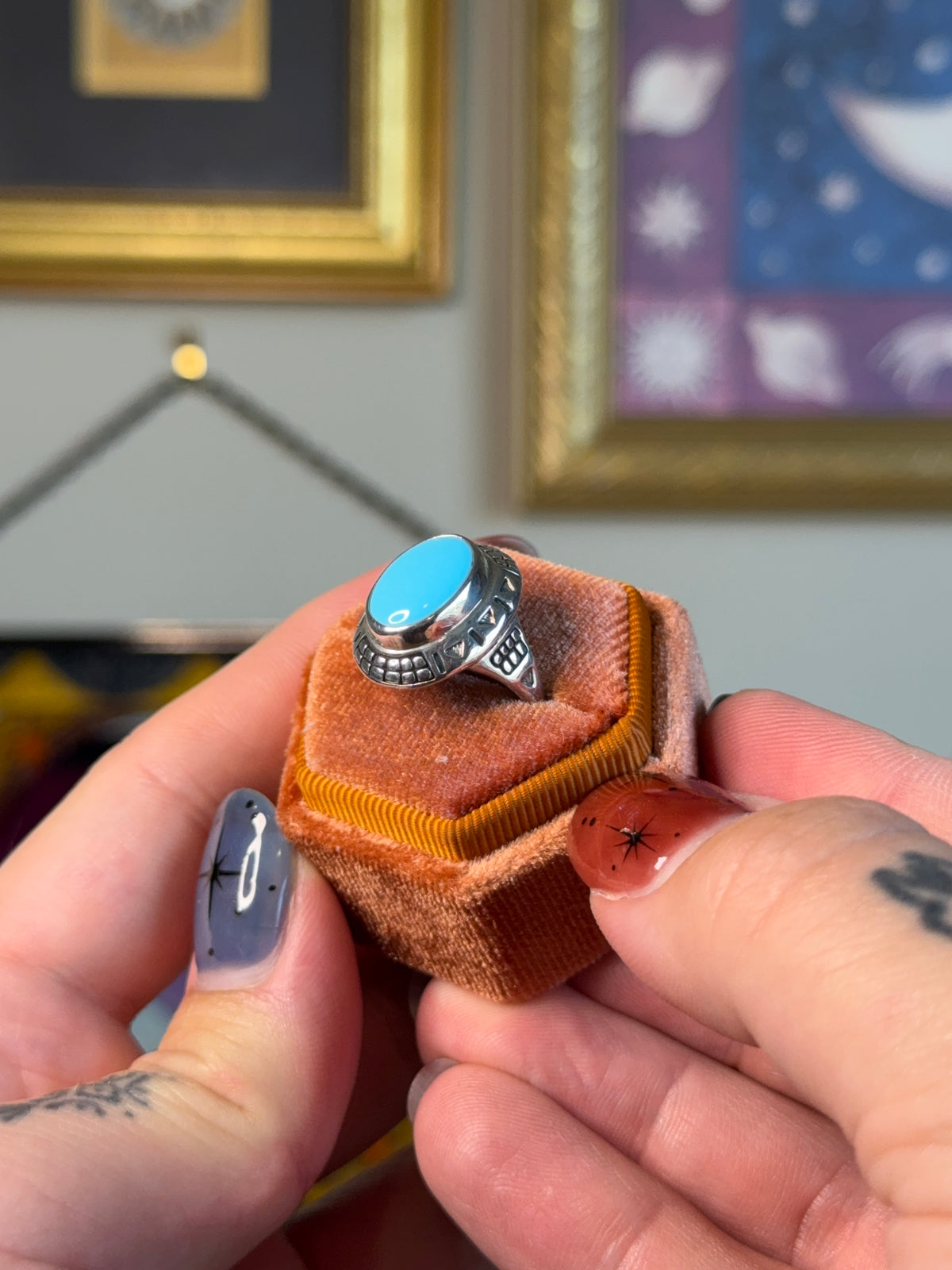 Detailed turquoise shield ring