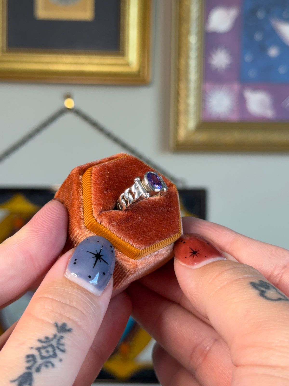 Amethyst ring with detailed band