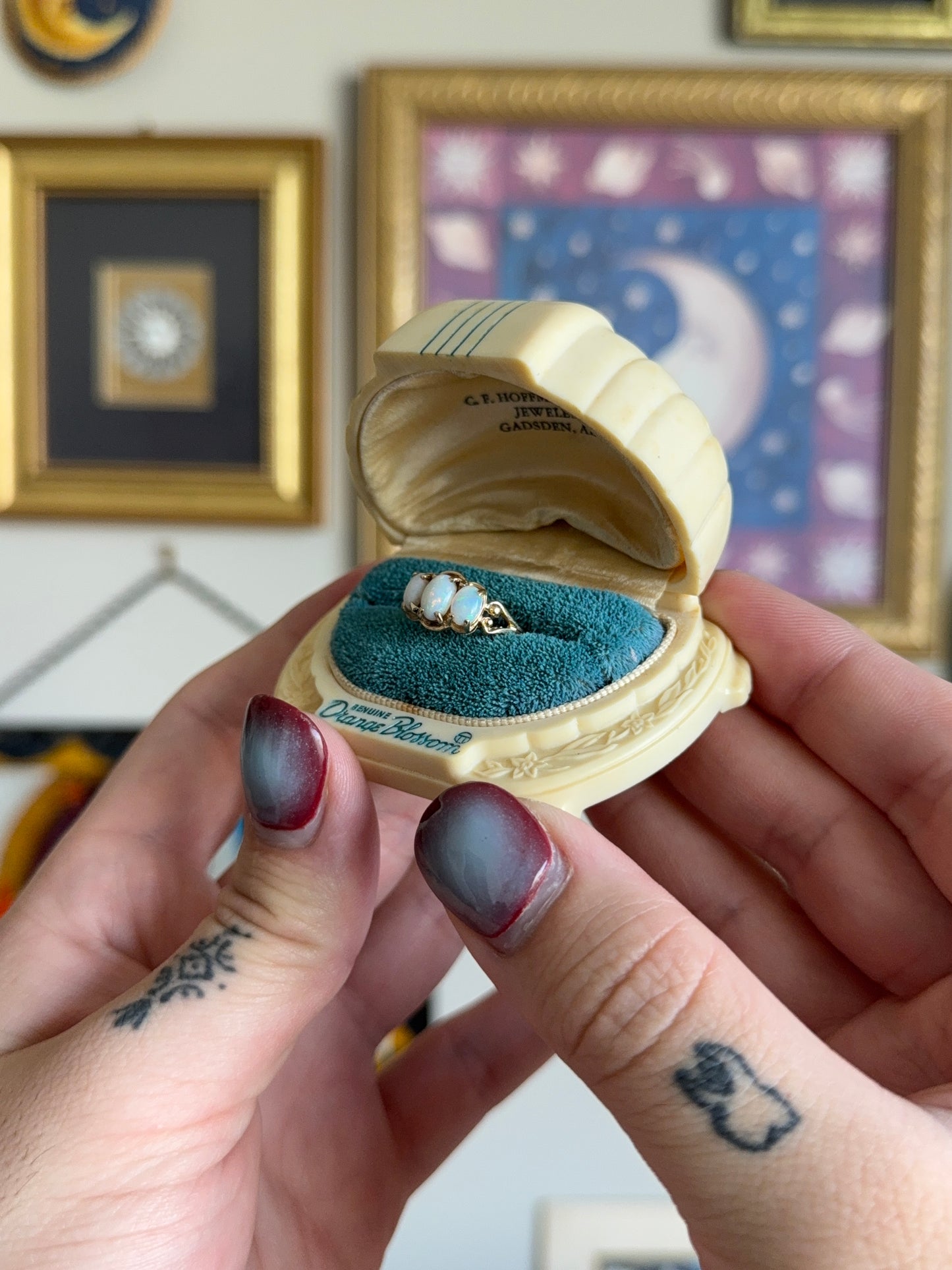 Triple Opal yellow gold ring