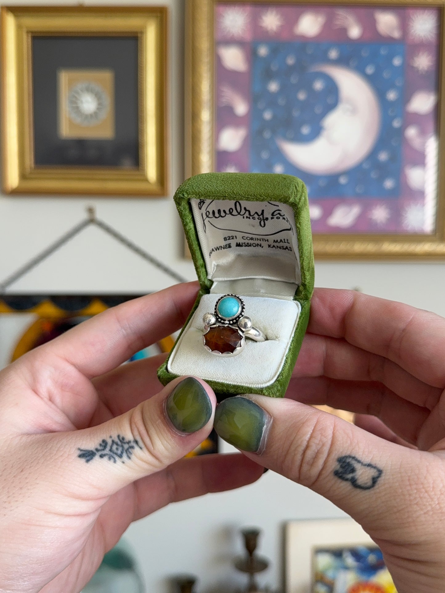 Orange Kyanite & Amazonite ring