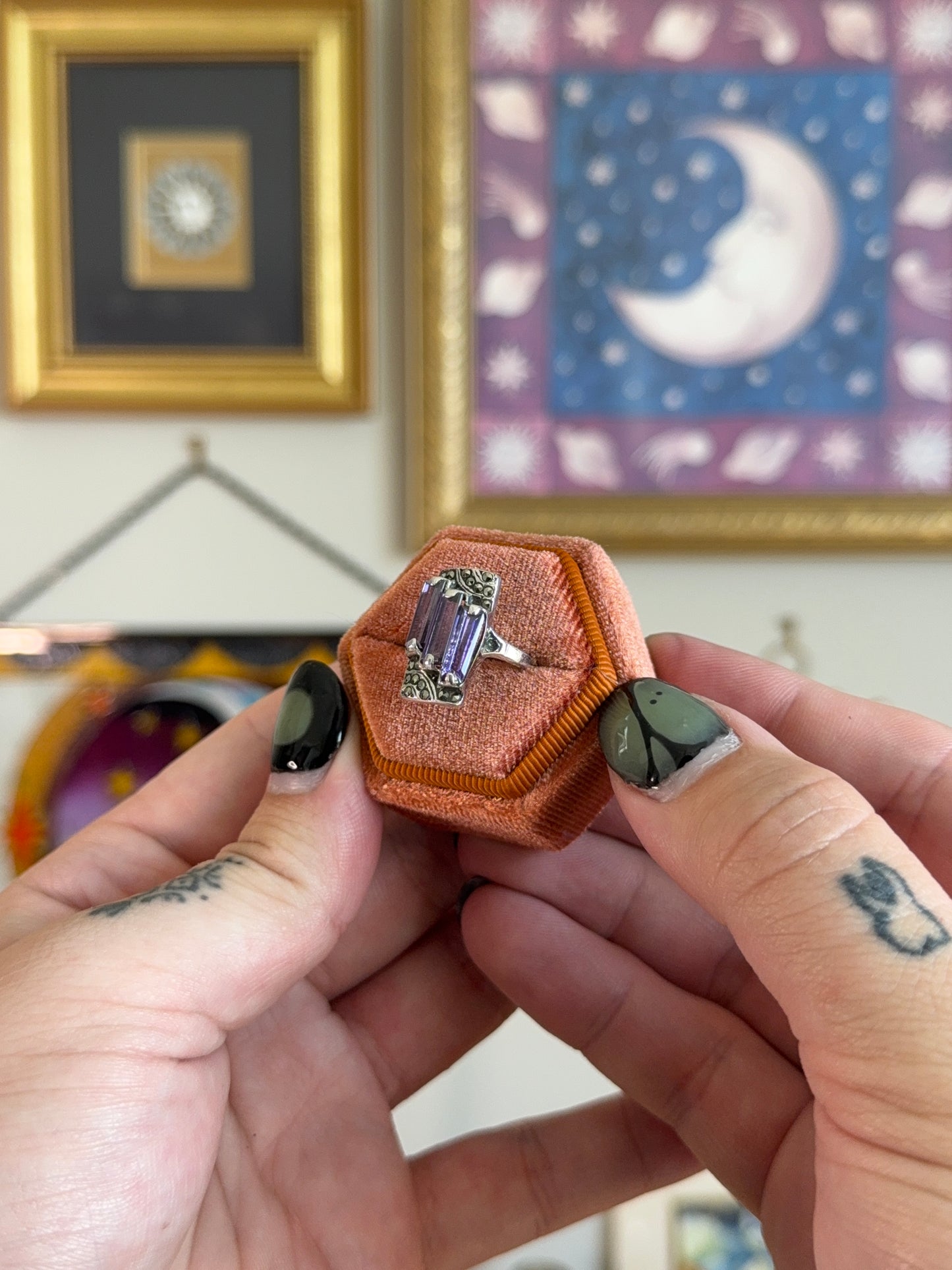 Art deco triple Amethyst ring