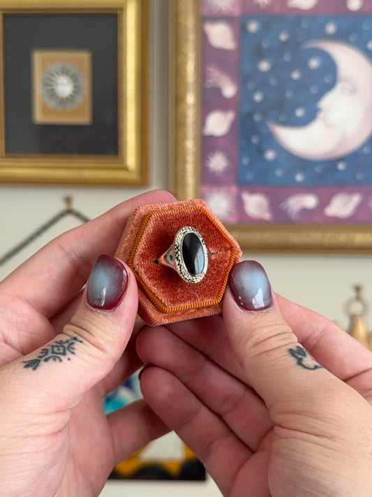 Black Onyx oval ring with texture