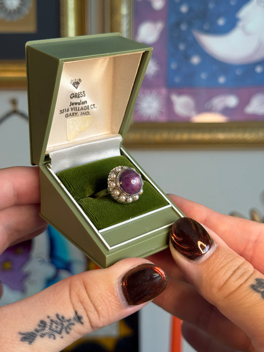 Antique Star ruby and pearl ring
