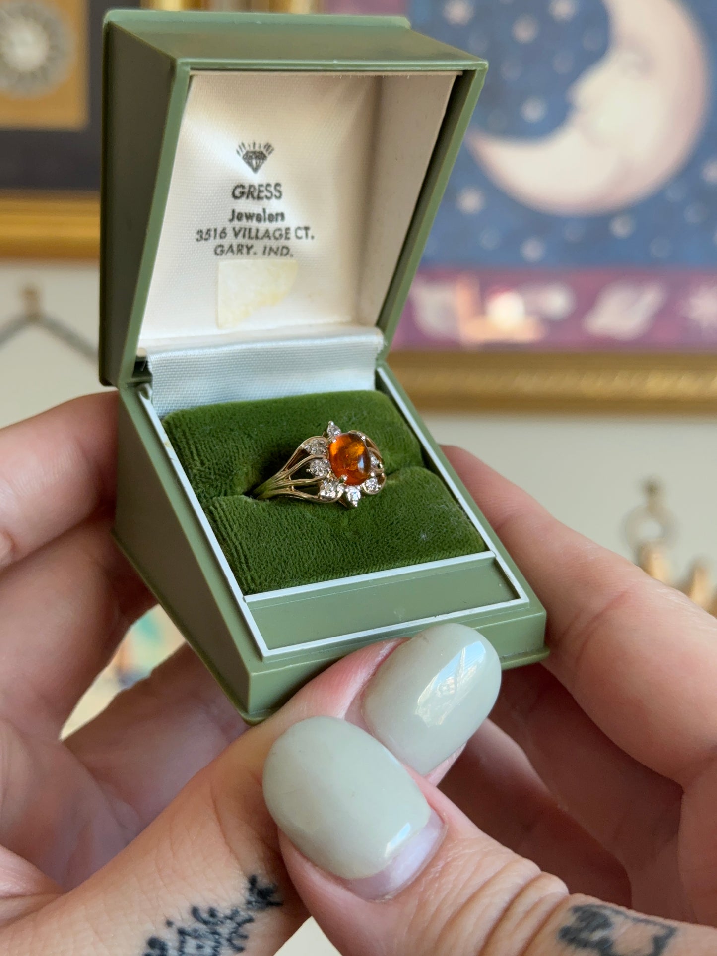 Gold amber floral motif with diamonds