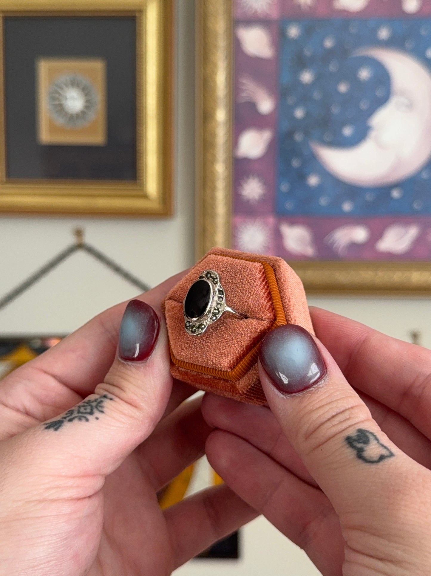 Black Onyx & marcasite ring