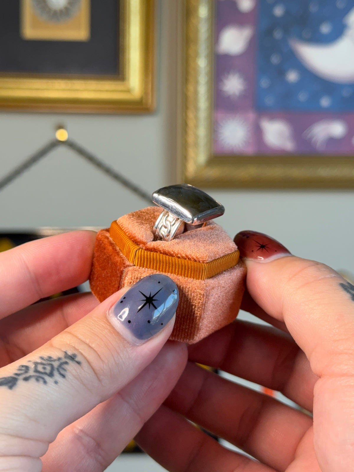 Square labradorite ring