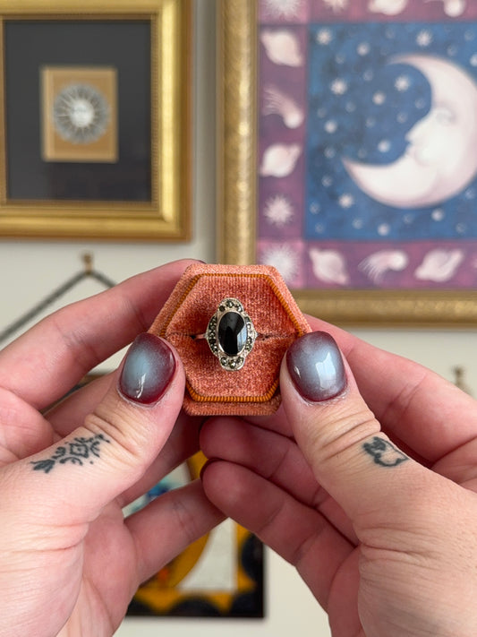 Black Onyx & marcasite ring