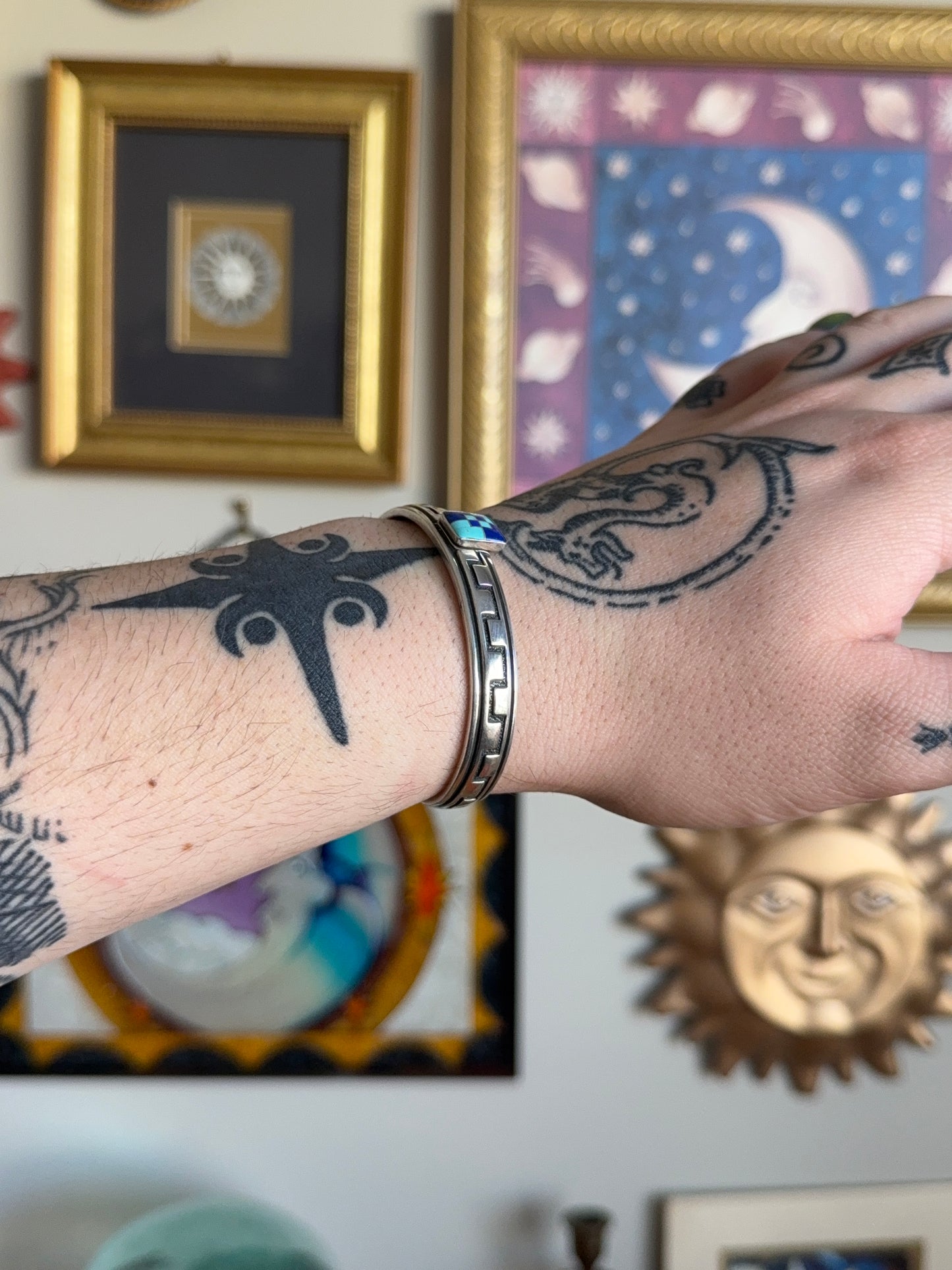 Turquoise & Lapis Inlay Cuff Bracelet