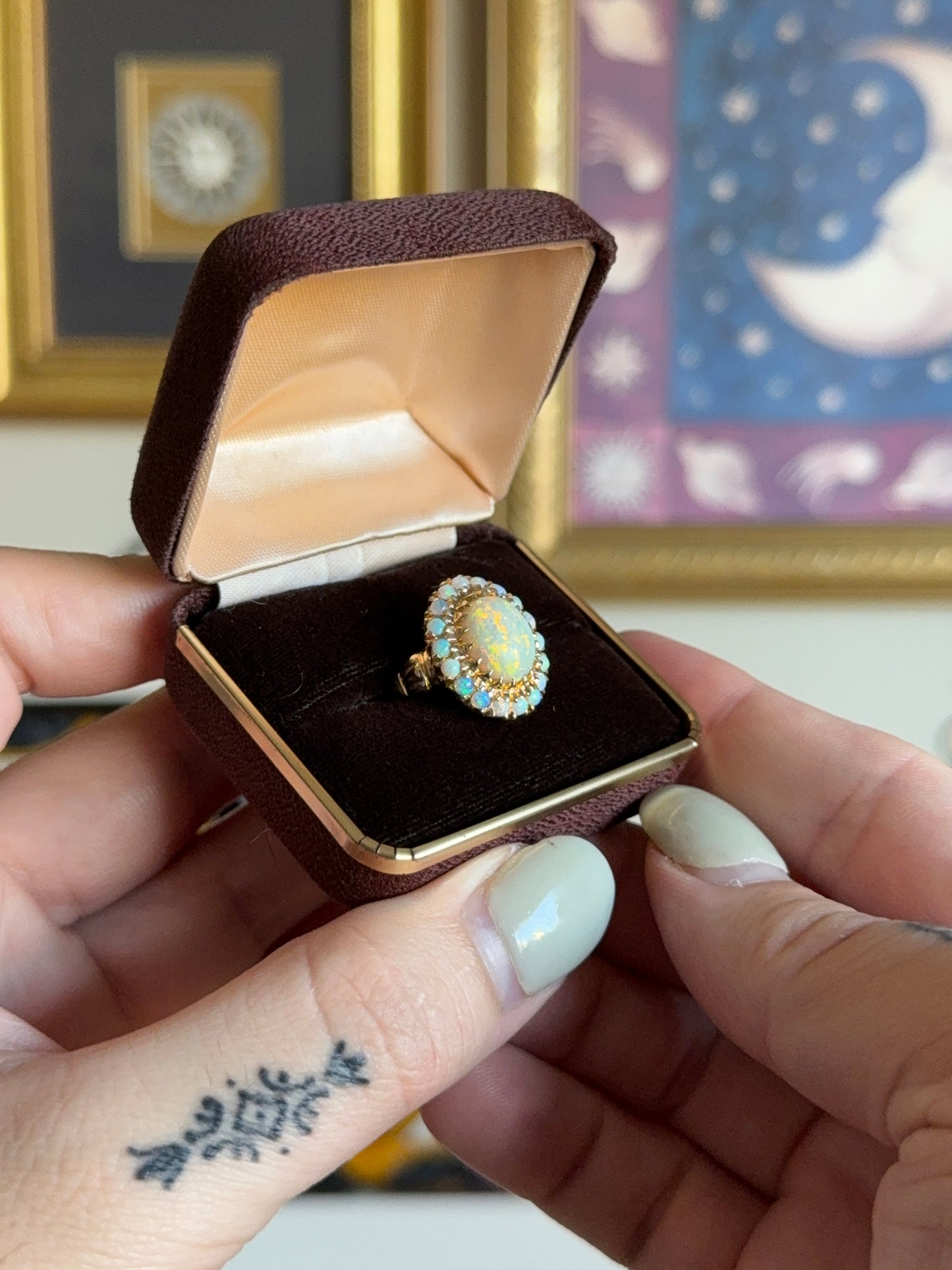 Antique gold opal cluster ring