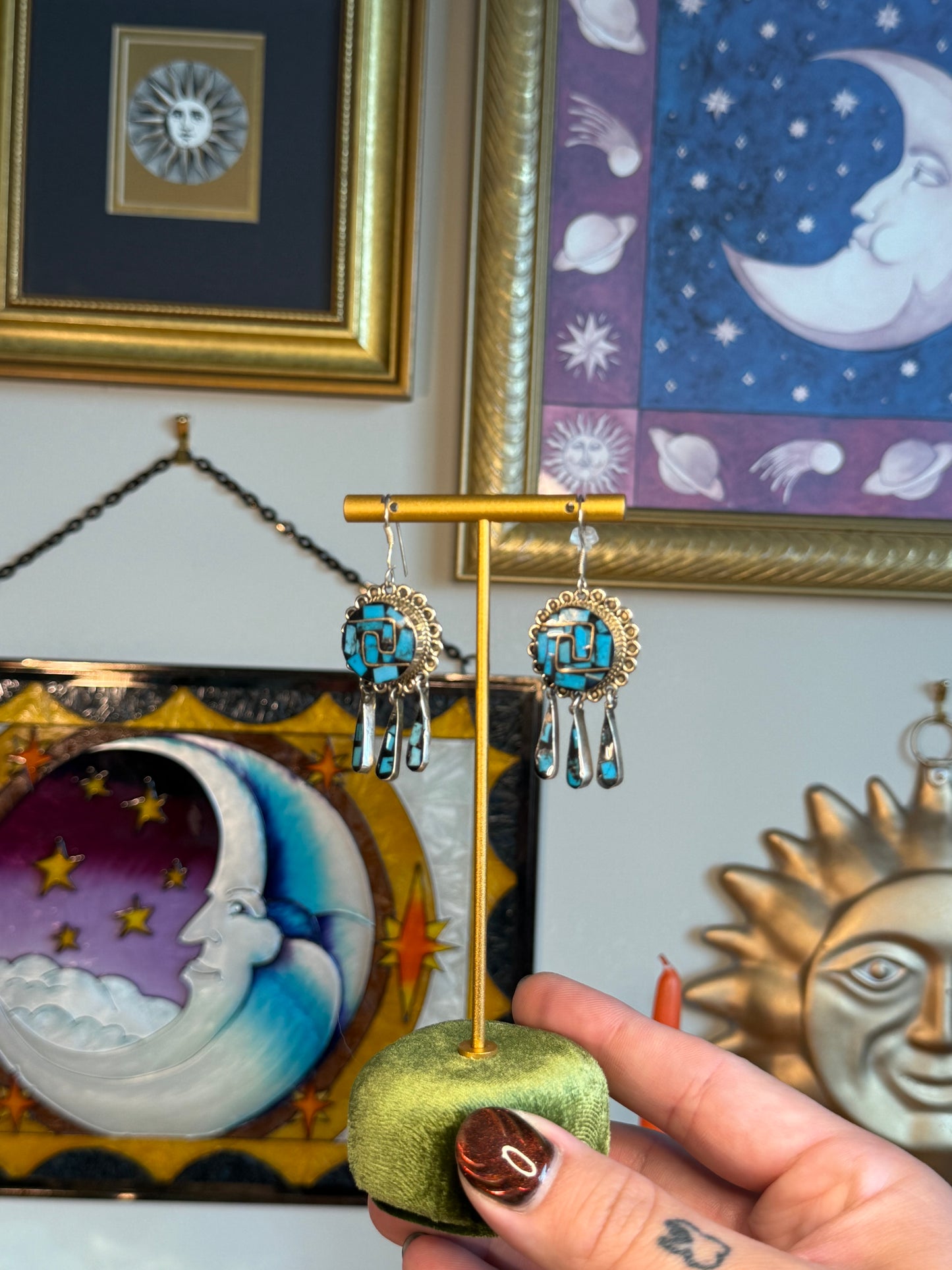 Taxco turquoise inlay earrings