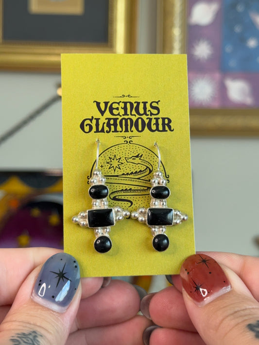 Taxco triple Black onyx earrings