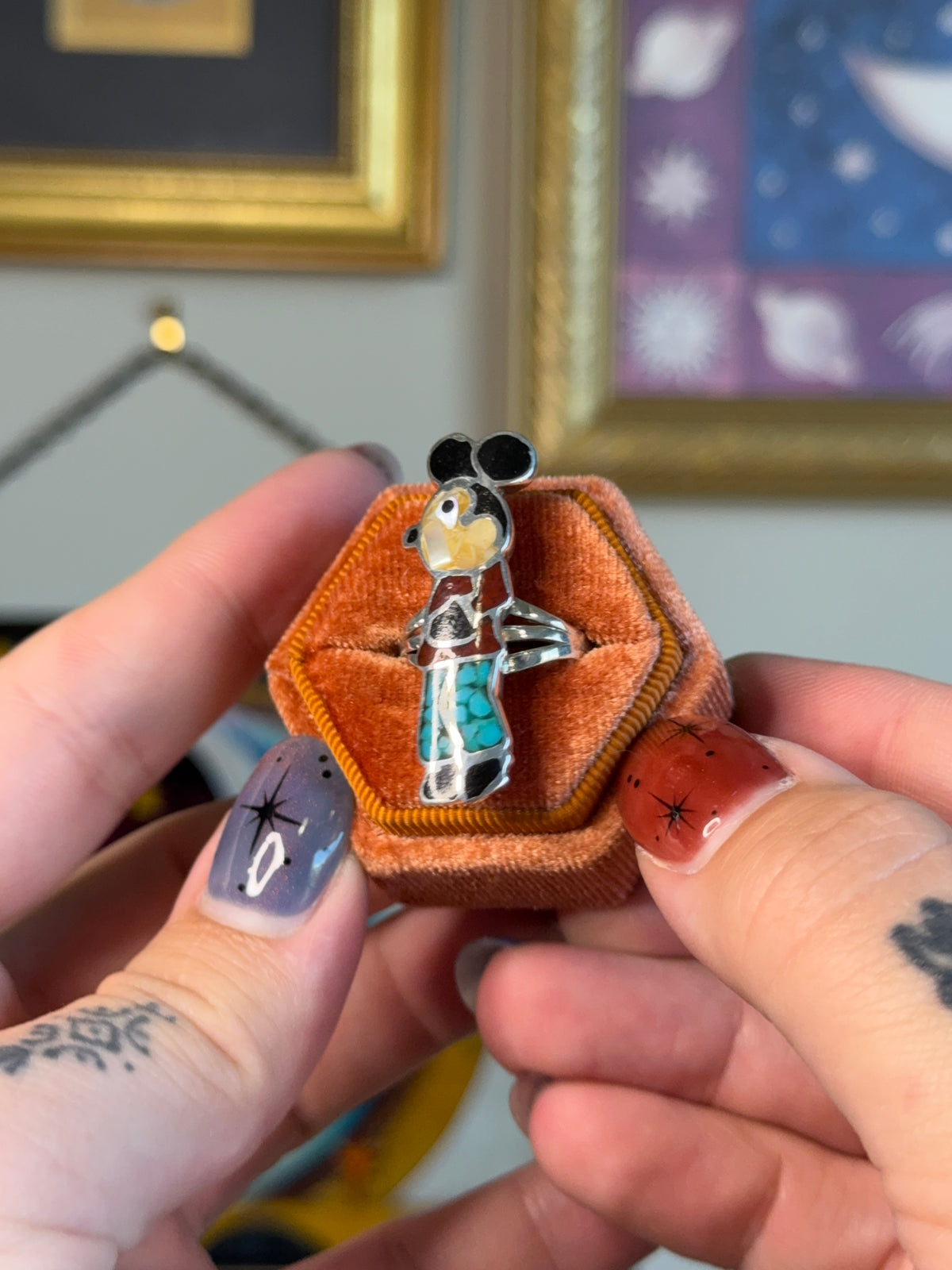 Navajo Zuni Mickey Mouse inlay ring
