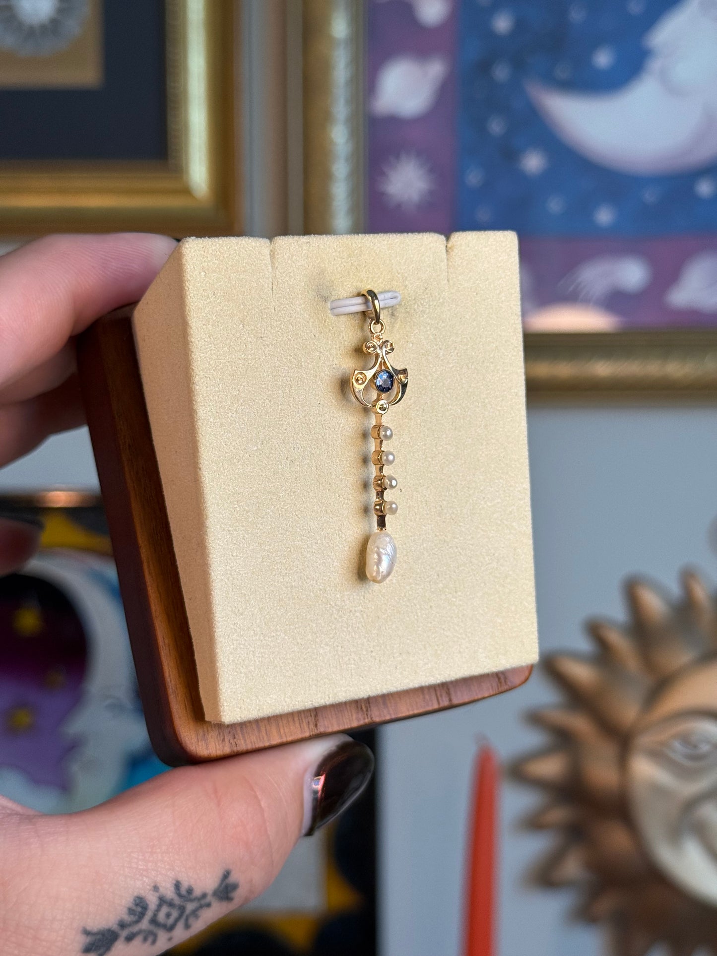 Tanzanite and pearl lavalier pendant